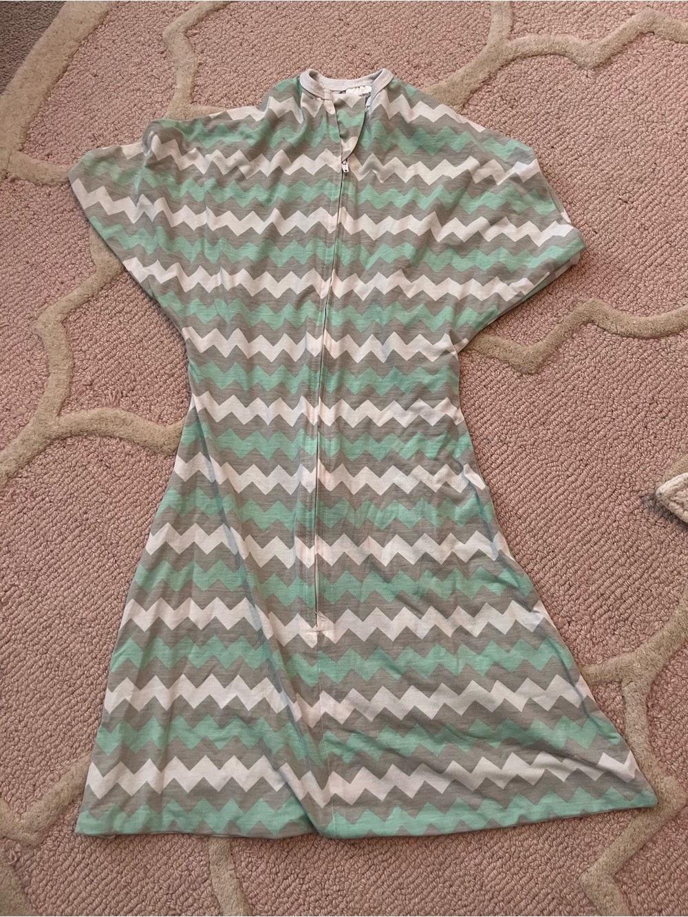 Chevron Zip-Front toddler sleep sack in Mint and Light Gray
